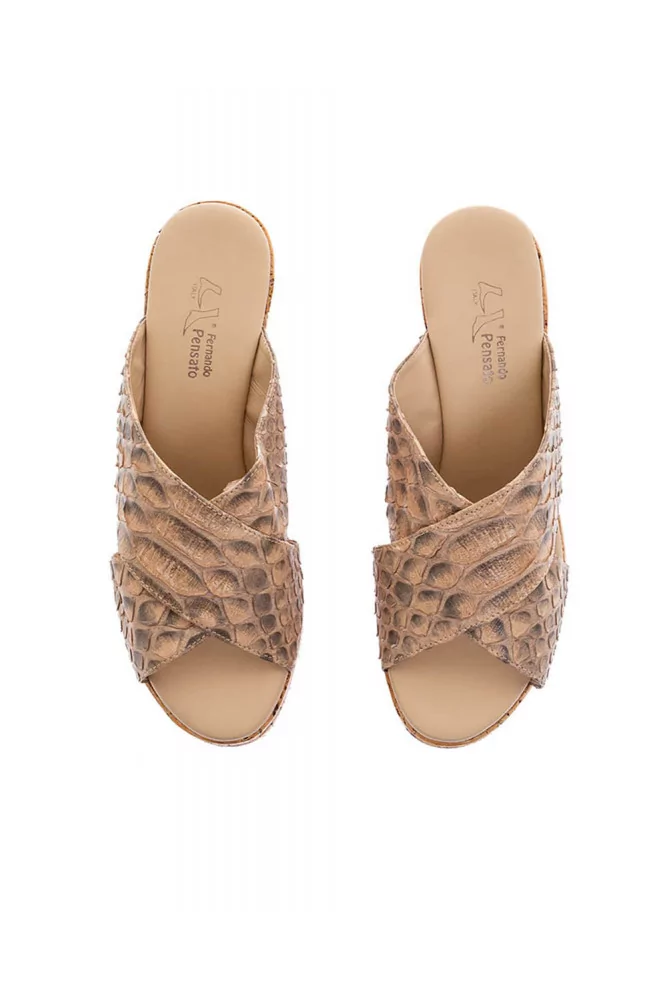 Mule Fernando Pensato beige python compensée liège pour femme Mule Fernando Pensato beige python compensée liège pour femme