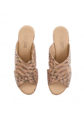 Mule Fernando Pensato beige python compensée liège pour femme