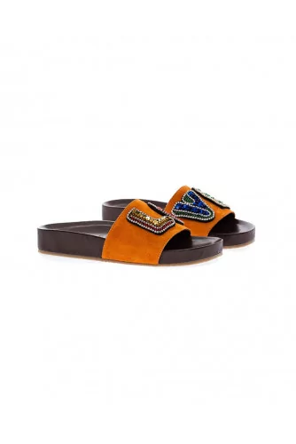 Orange mules with decorative embroidery "LOVE" Jacques Loup for women