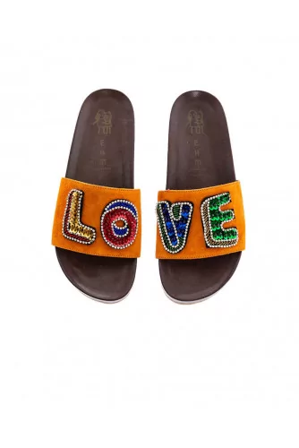 Orange mules with decorative embroidery "LOVE" Jacques Loup for women
