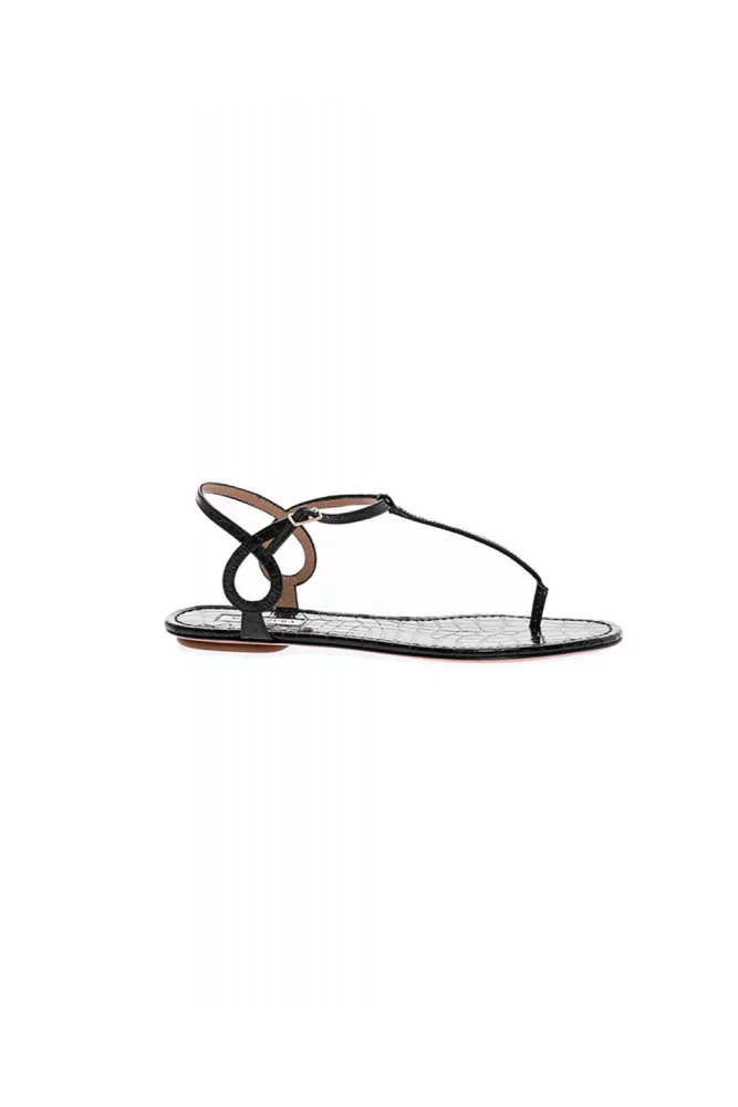 Black thong sandals with croco design Aquazurra for women