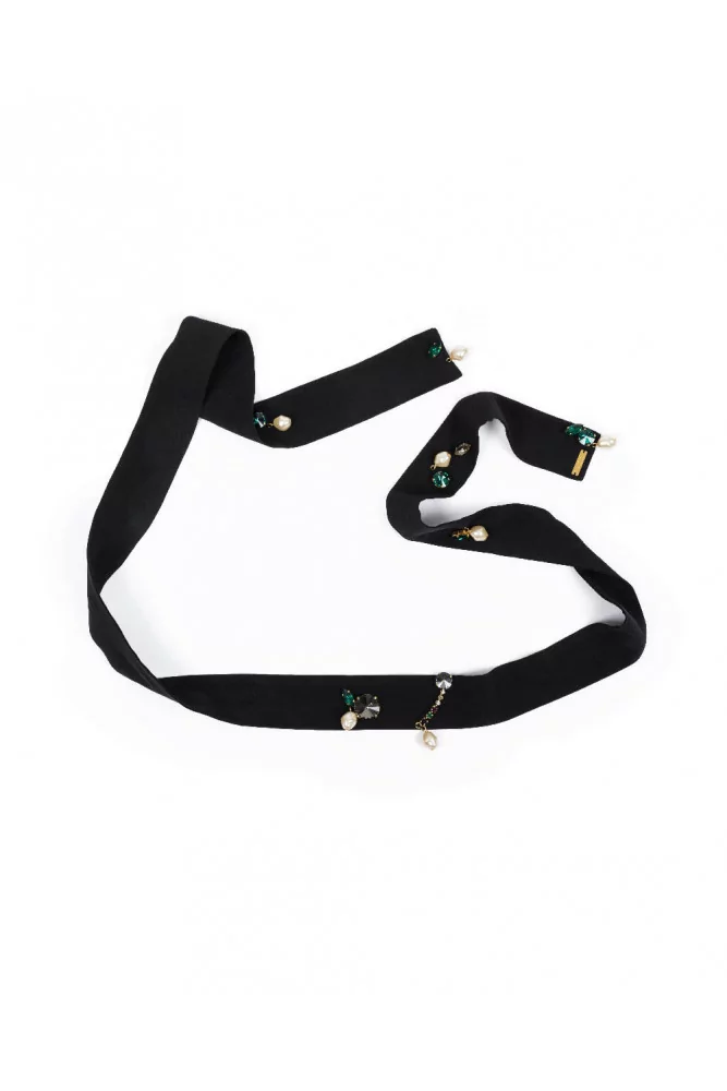 Collier Marni ruban noir brodé de pierres