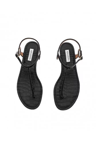 Black thong sandals with croco design Aquazurra for women