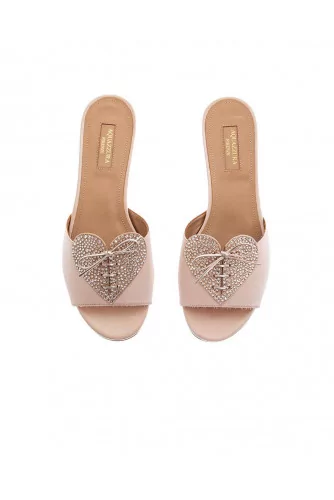 Mule Aquazzura rose poudre une bande, swarovsky, noeud pour femme