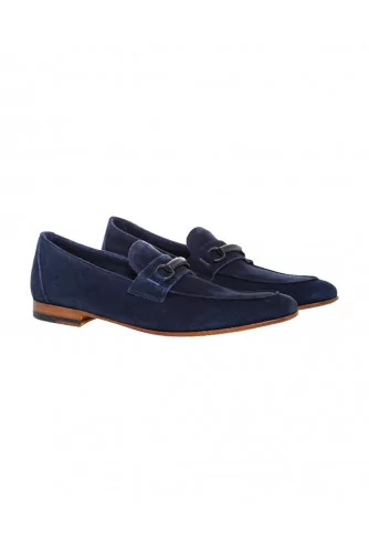 Navy blue moccasins with rubber bit Jacques Loup for men