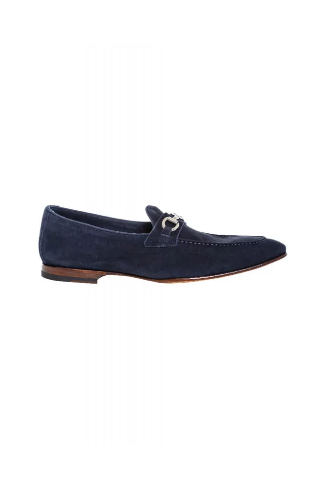 Navy blue moccasins with silver metallic bit Jacques Loup for men