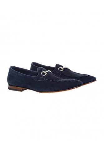 Navy blue moccasins with silver metallic bit Jacques Loup for men