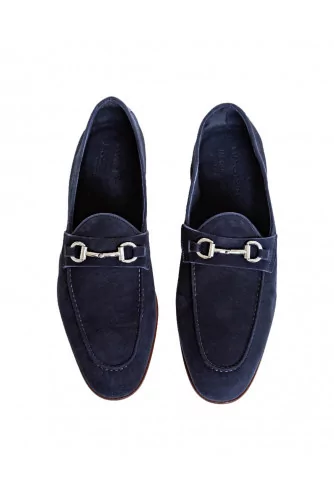 Navy blue moccasins with silver metallic bit Jacques Loup for men