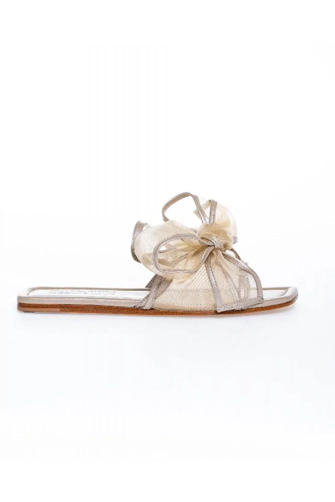 Light golden mules Jacques Loup with large knot for women