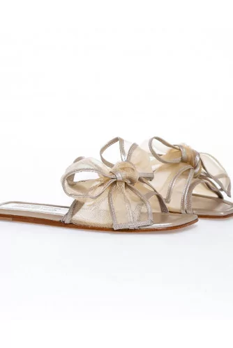 Light golden mules Jacques Loup with large knot for women