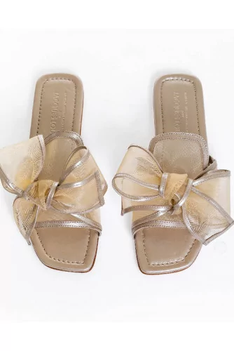 Light golden mules Jacques Loup with large knot for women