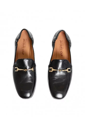 Black moccasins with golden metallic bit Jacques Loup for women