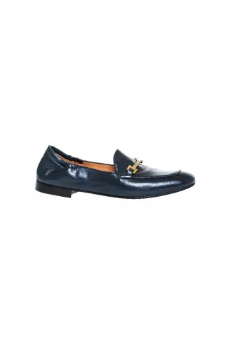 Navy blue moccasins with golden metallic bit Mara Bini for women