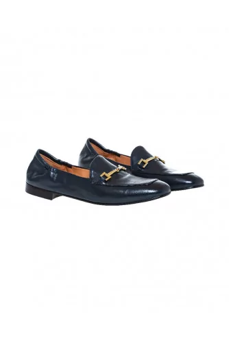 Navy blue moccasins with golden metallic bit Mara Bini for women