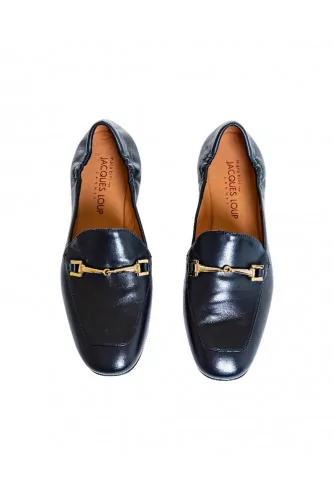 Navy blue moccasins with golden metallic bit Mara Bini for women