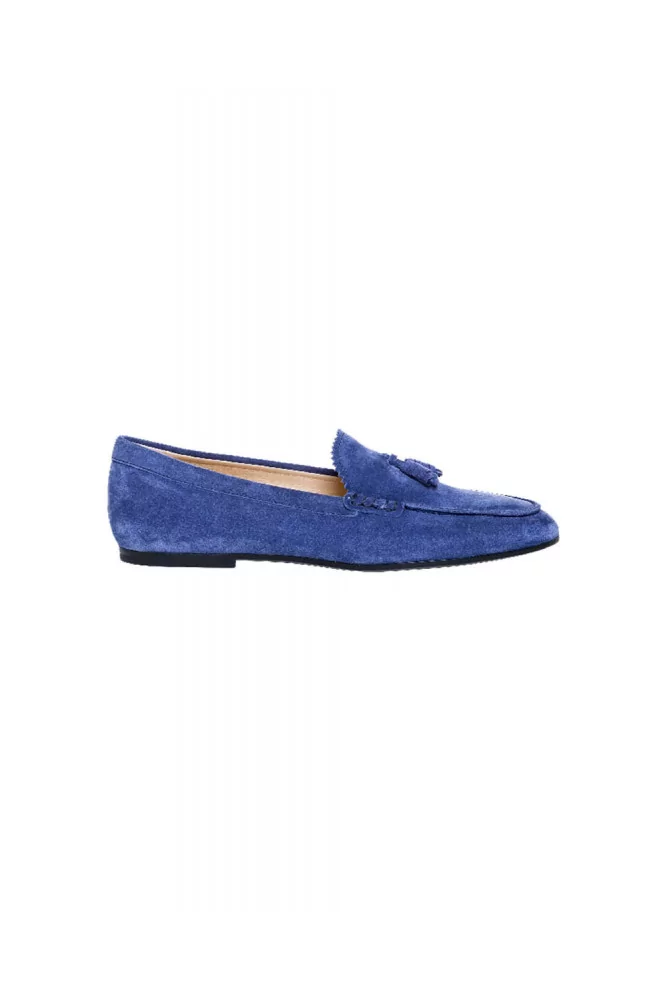 Mocassin Tod's bleu avec pompons pour femme