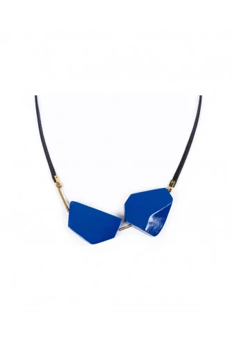 Collier sur lacet de cuir Marni 2 palets peint bleu