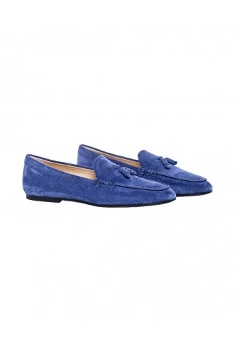 Mocassin Tod's bleu avec pompons pour femme