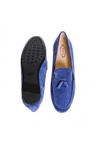 Mocassin Tod's bleu avec pompons pour femme