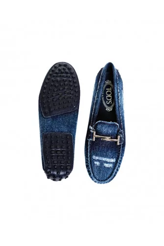 Dark blue denim moccasins with metallic bit Tod's for women