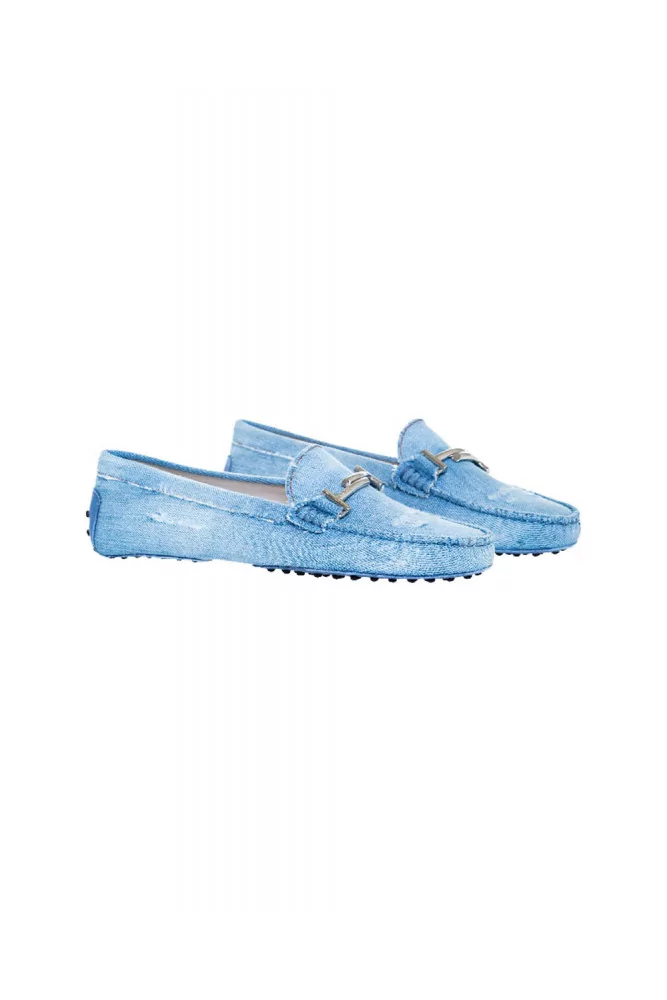 Tod's - Light blue denim moccasins with metallic bit for women