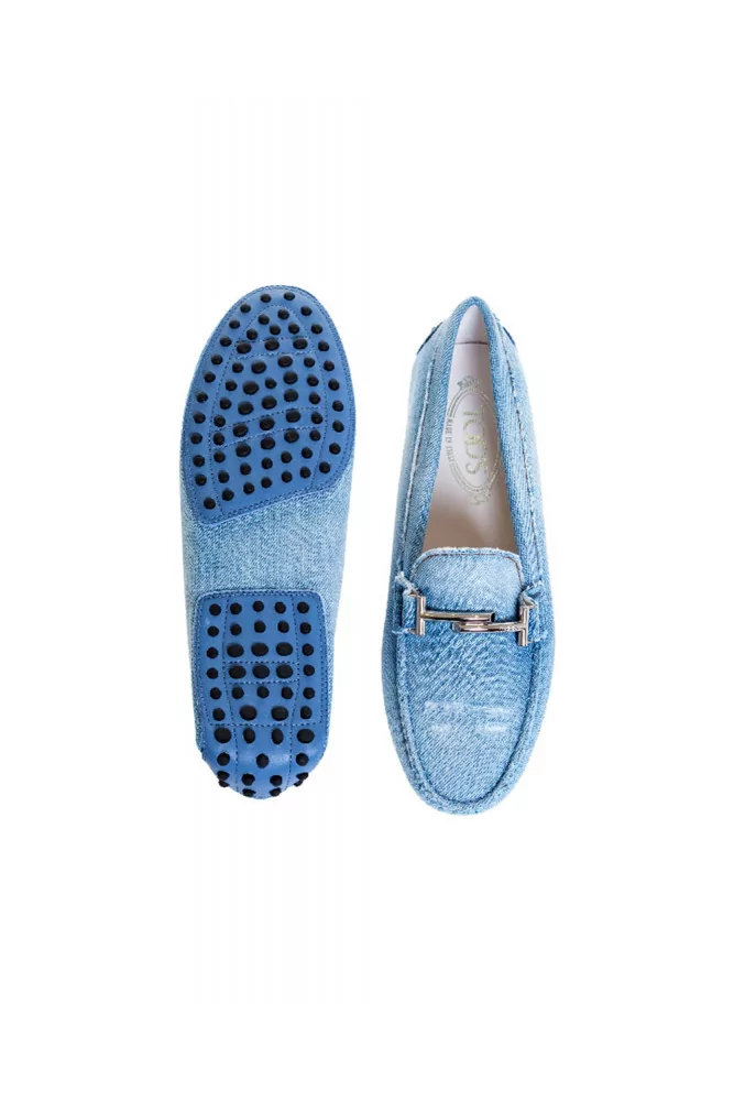 Tod's - Light blue denim moccasins with metallic bit for women