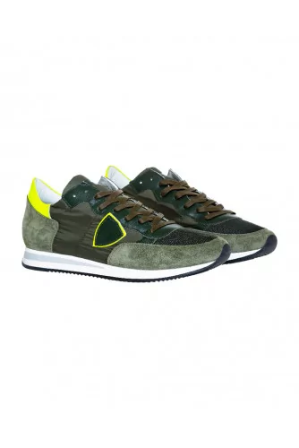 Tennis Philippe Model "Tropez" kaki et jaune pour homme