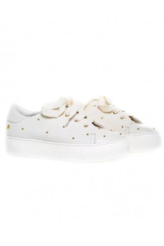 Sneakers Jacques Loup ivory with golden nails for women