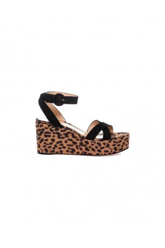 Sandales en cuir avec compensé léopard