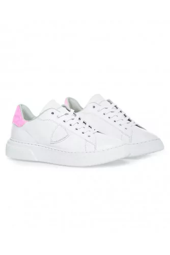 White sneakers with fuschia counter "Temple" Philippe Model for women