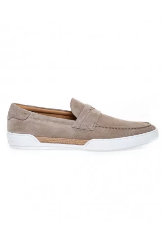 Mocassin Tod's "Riviera" croûte beige avec patte pour homme