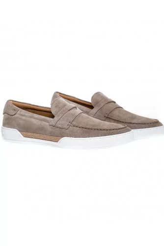 Mocassin Tod's "Riviera" croûte beige avec patte pour homme