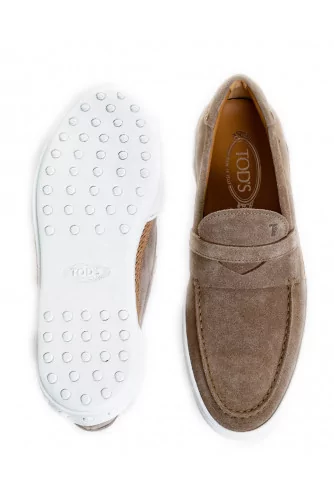 Mocassin Tod's "Riviera" croûte beige avec patte pour homme