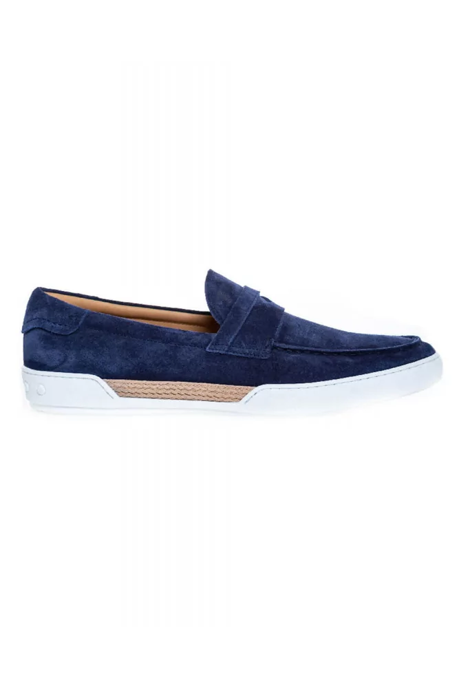 Mocassin Tod's "Riviera" croûte bleu avec patte pour homme