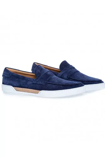 Mocassin Tod's "Riviera" croûte bleu avec patte pour homme