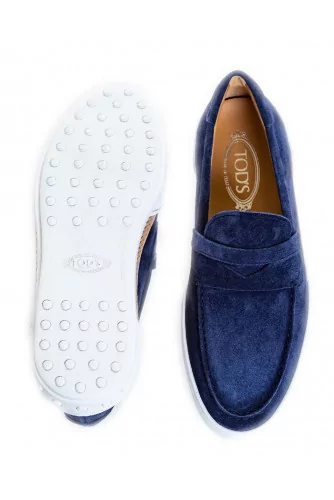 Mocassin Tod's "Riviera" croûte bleu avec patte pour homme