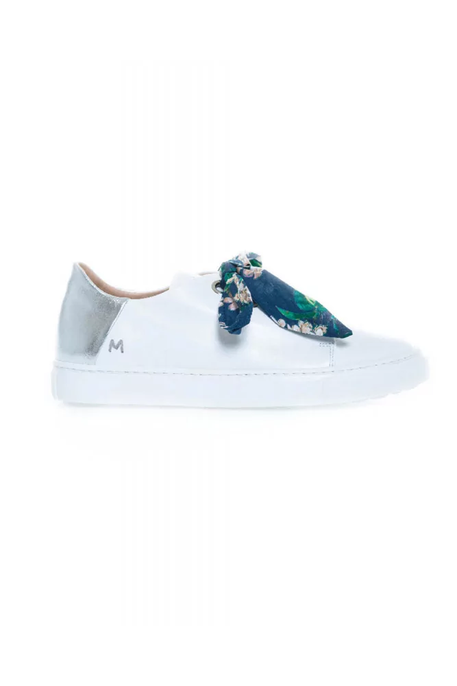 Sneakers Mai Mai white with silver heel and blue tissue lacing for women