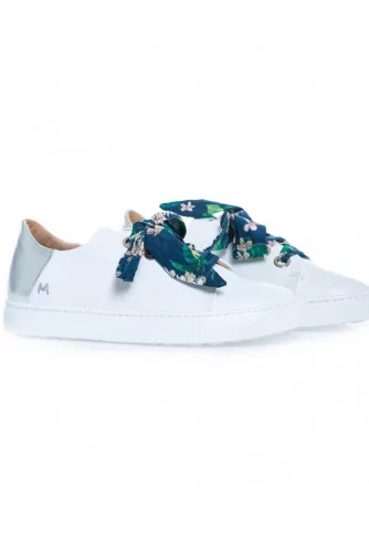 Sneakers Mai Mai white with silver heel and blue tissue lacing for women