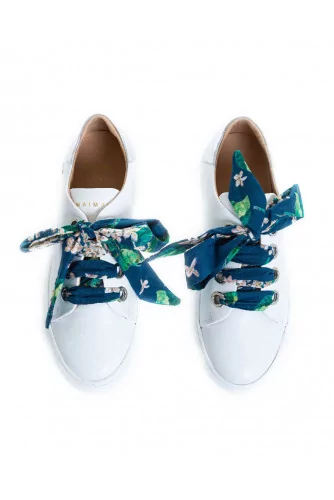 Sneakers Mai Mai white with silver heel and blue tissue lacing for women