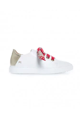 Sneakers Mai Mai white with platinum heel and red tissue lacing for women