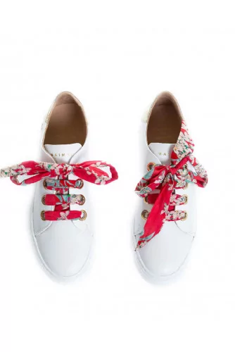 Sneakers Mai Mai white with platinum heel and red tissue lacing for women
