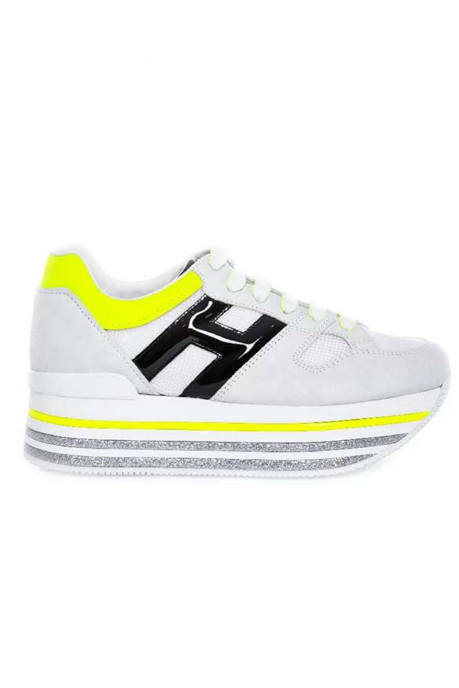 Tennis Hogan "Maxi plateforme" gris-blanc-noir-jaune pour femme