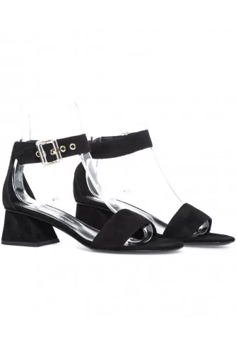 Sandal Jacques Loup black with ankle strap and 4,5cm high heel for women 