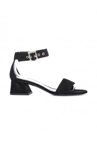 Sandal Jacques Loup black with ankle strap and 4,5cm high heel for women 