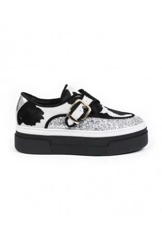 Derby shoes with buckle Jacques Loup "Creepers" black/silver white for women