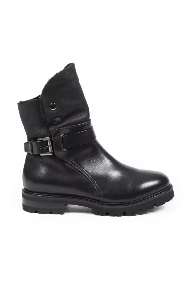 Jacques Loup - Black leather boots with buckle and snap buttons for women