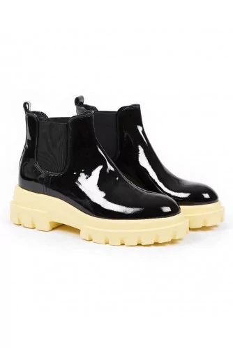 Boots Jacques loup patent black with yellow sole for women 