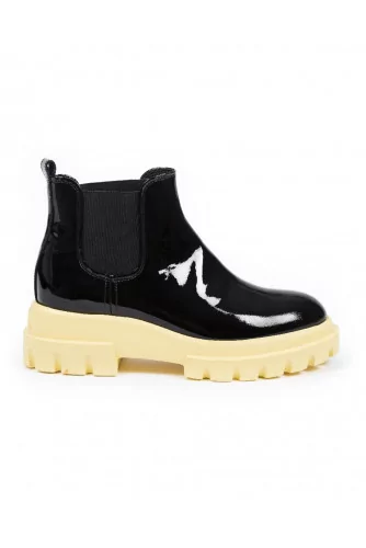 Boots Jacques loup patent black with yellow sole for women 