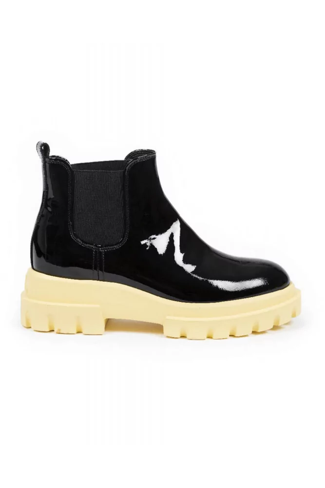 Boots Jacques loup patent black with yellow sole for women 