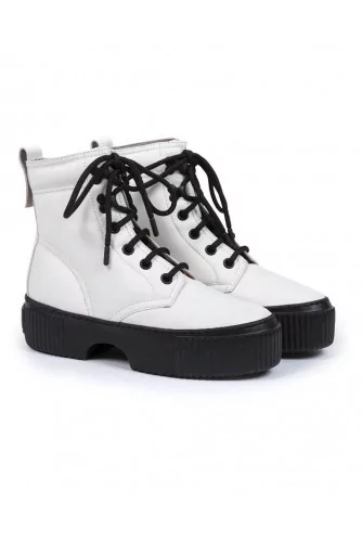Quilted boots Jacques Loup white with black sole for women